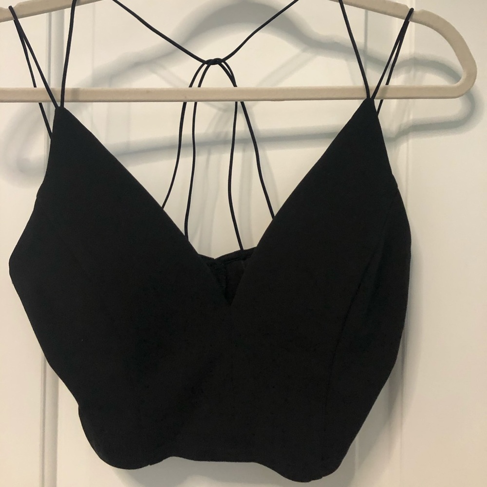 Black padded cross back crop top